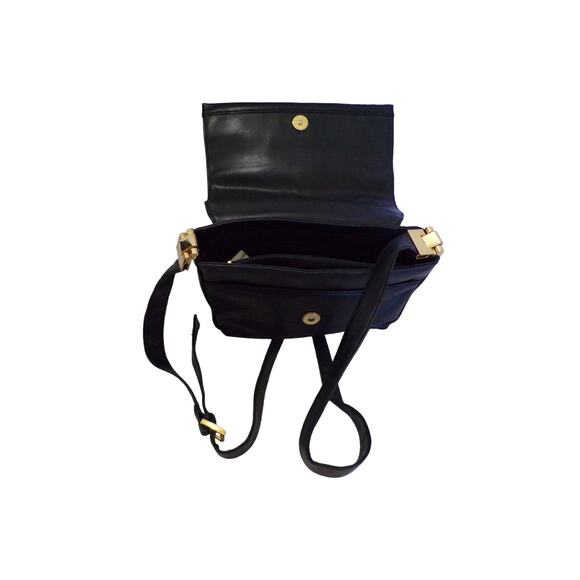 Classic Style Genuine Leather Navy Blue Shoulder Bag with Gold tone Hardware - Picture 5 of 5